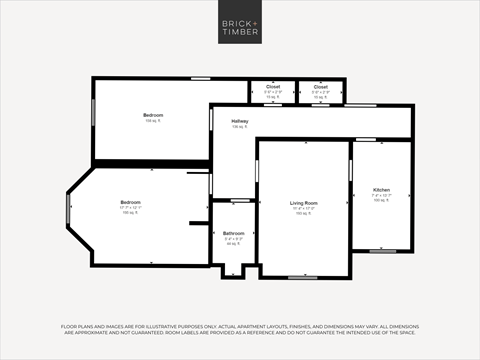 Floor plan for 2 beds, 1 bath, 923 sqft